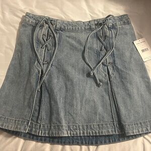 Free People Lace-Up Denim Mini Skirt NWT